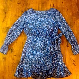 Blue floral wrap dress